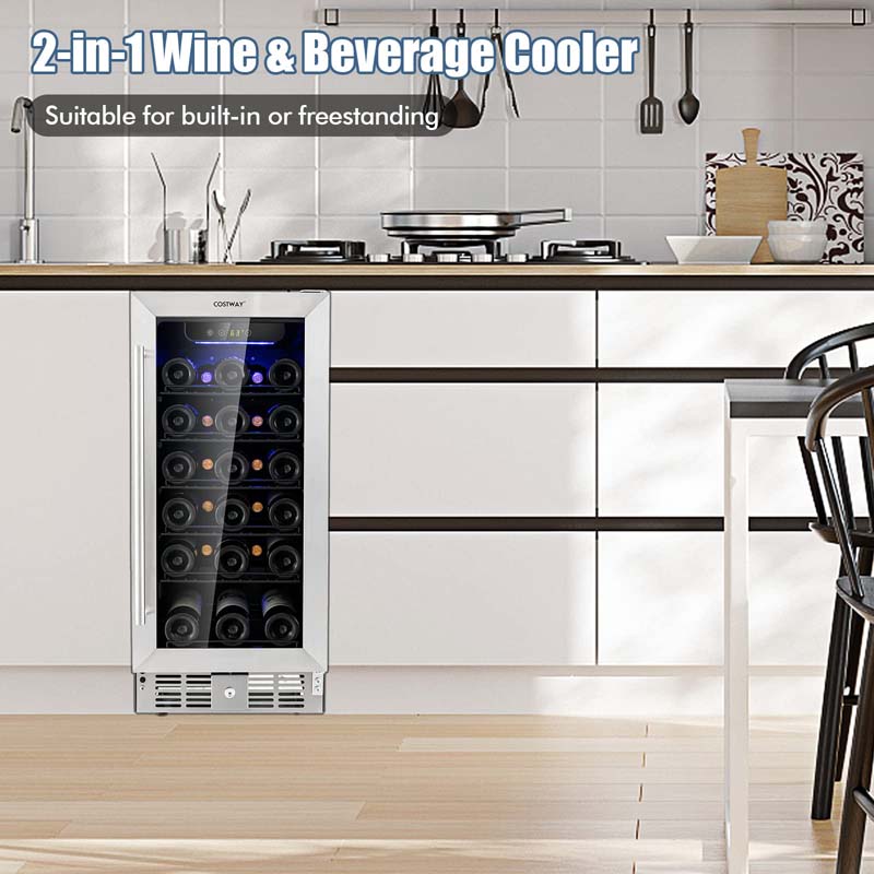 15" 2-in-1 Wine Beverage Cooler Refrigerator Wine Cellar Built-in or Freestanding 30-Bottle Wine Fridge
