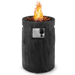 16" Cylindrical Outdoor Patio Firepit, 30000 BTU Auto-Ignition Propane Gas Fire Pit with Cover & Lava Rocks
