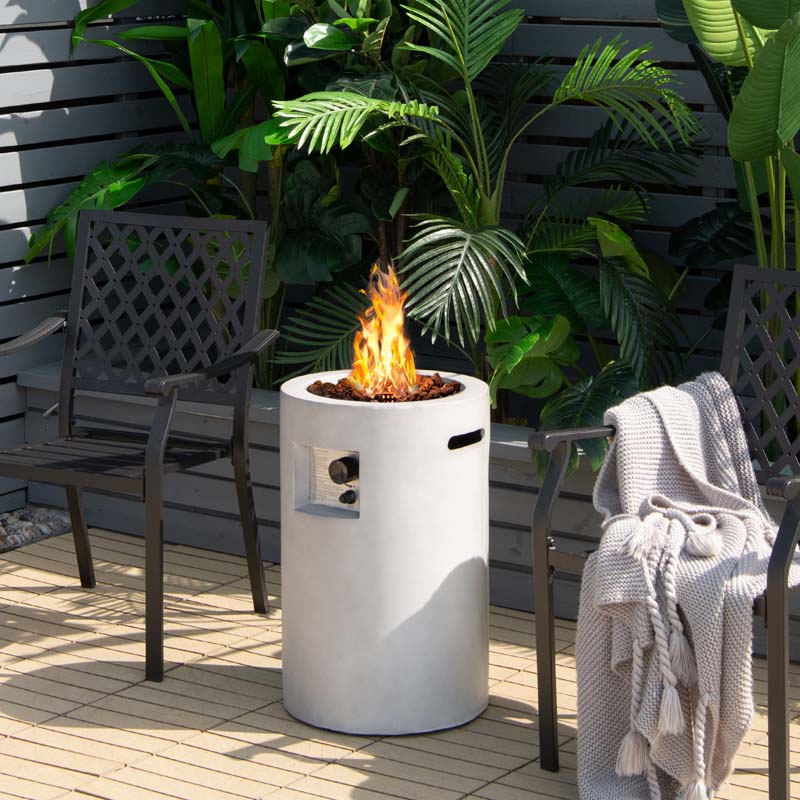 16" Cylindrical Outdoor Patio Firepit, 30000 BTU Auto-Ignition Propane Gas Fire Pit with Cover & Lava Rocks