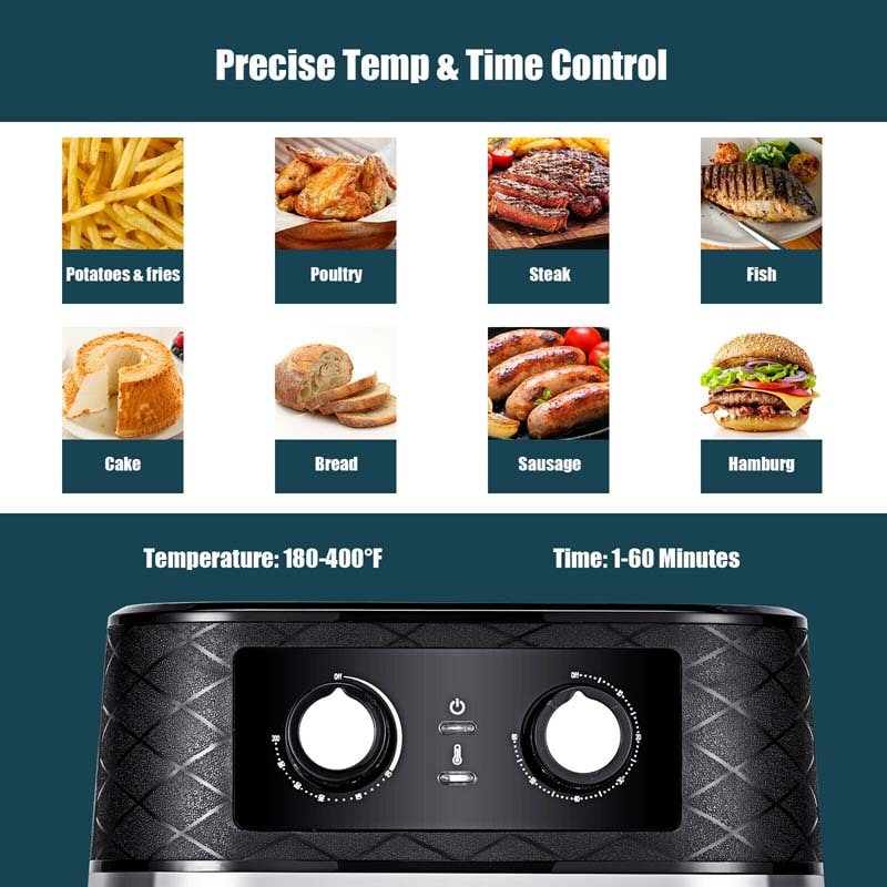 5.3 QT Electric Hot Air Fryer, 1700W Oil-Free Cooker with Timer, Non-Stick Fry Basket