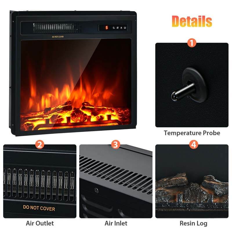 18" 1500W Electric Fireplace Heater with 5 Flame Effects, Freestanding & Wall Mounted Electric Fireplace Insert