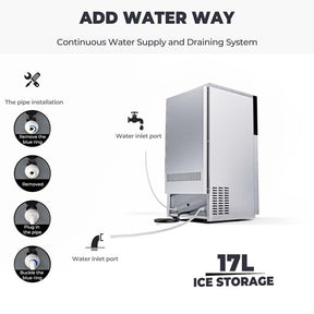 180LBS/24H Commercial Ice Maker with 35LBS Ice Storage Bin, Self-Cleaning Stainless Steel Under Counter Freestanding Ice Machine