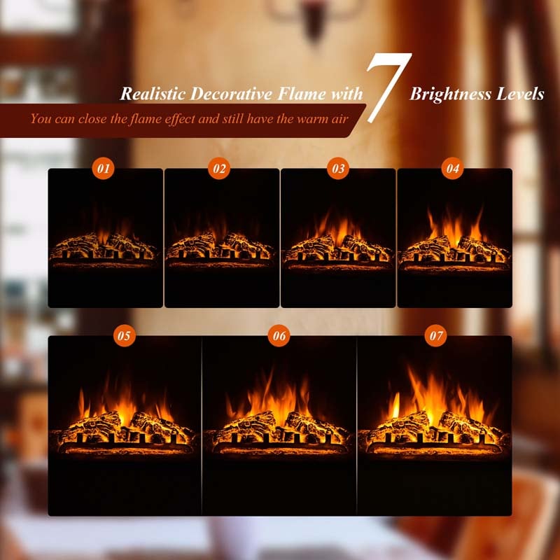 18" Electric Fireplace Insert, 1500W Recessed & Freestanding Electric Fireplace Heater with 7-Brightness Flame