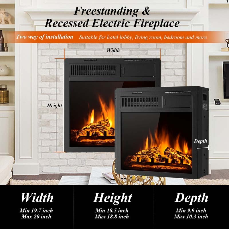 18" Electric Fireplace Insert, 1500W Recessed & Freestanding Electric Fireplace Heater with 7-Brightness Flame