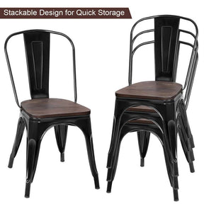 Set of 4 Industrial Vintage Stackable Metal Chairs, 18" Counter Bar Dining Chairs with High Backrest & Wood Seat
