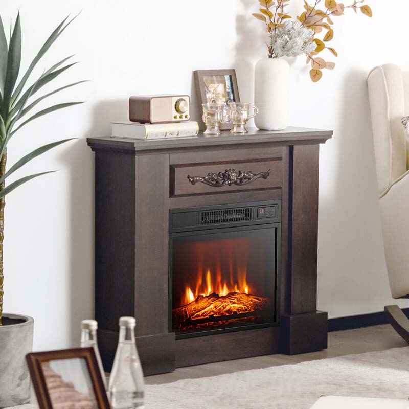 18" Electric Fireplace Insert, 1400W Freestanding & Wall-Mounted Fireplace Heater with Adjustable LED Flame