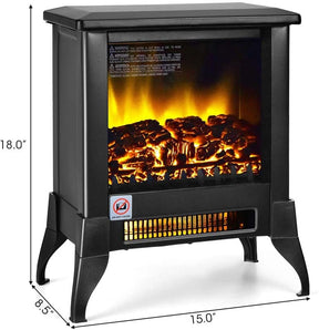 18" Electric Fireplace Stove, 1400W Portable Space Heater with Realistic Flame Effect, Adjustable Temperature