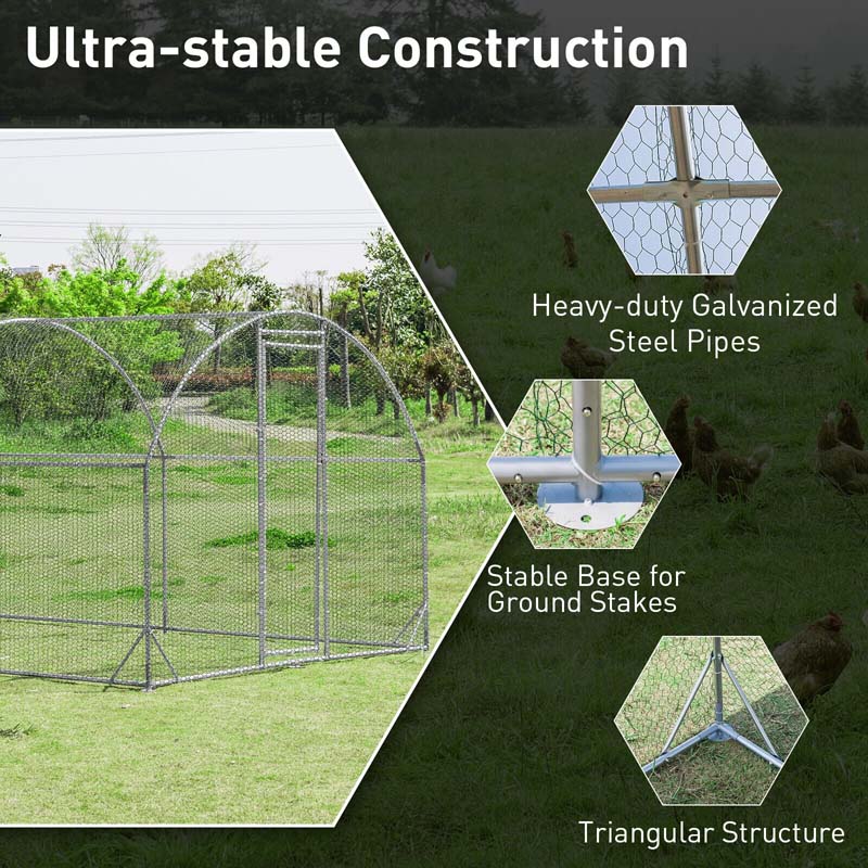 19 FT Large Metal Chicken Coop Walk-in Dome Poultry Cage Hen Run House Rabbits Habitat Cage with Cover