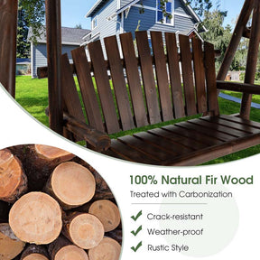 2-Person Wooden Porch Swing with Adjustable Canopy, A-Frame Outdoor Patio Swing Bench Chair