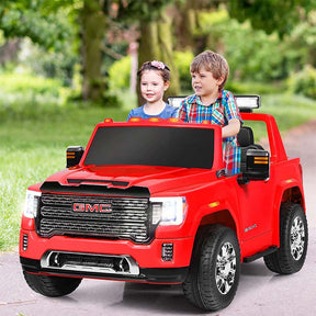 2-Seater GMC Licensed Kids Ride On Car 12V Battery Powered Electric Riding Toy Truck with Storage Box
