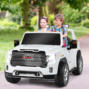 2-Seater GMC Licensed Kids Ride On Car 12V Battery Powered Electric Riding Toy Truck with Storage Box