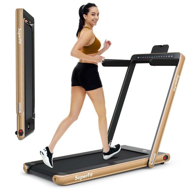 2 in 1 Folding Treadmill, 2.25HP Under Desk Electric Treadmill, Portable Walking Running Machine with Dual Display & Smart App Control