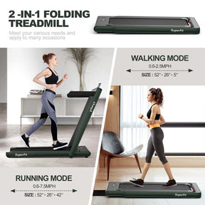 2 in 1 Folding Treadmill, 2.25HP Under Desk Electric Treadmill, Portable Walking Running Machine with Dual Display & Smart App Control