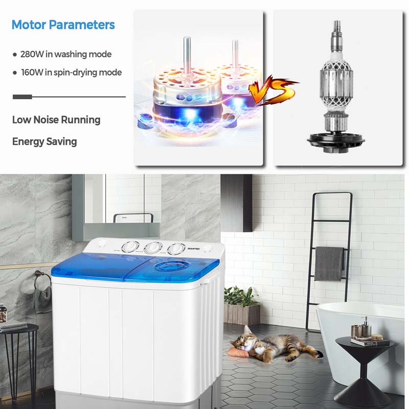 Super Deal 2in1 Mini Compact Twin Tub Washing Machine 17.6lbs Washer + Spinner Combo with Timer Control Drain Hose Inlet Wate