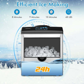 Canada Only - 48LBS/24H 2-in-1 Stainless Steel Countertop Ice Maker with Water Dispenser