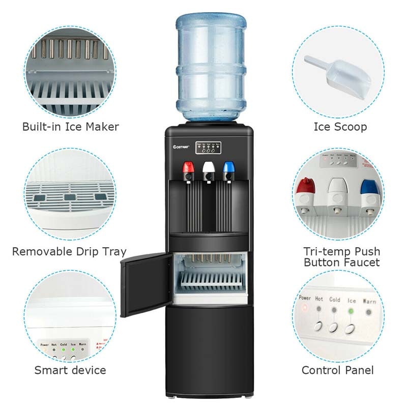 2-in-1 Top Loading Water Dispenser Built-In Ice Maker, 27LBS/24H Ice Machine with Child Safety Lock