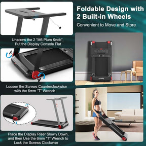 2.25HP Electric Folding Treadmill Smart APP Control Walking Running Machine with HD LED Display & Device Holder