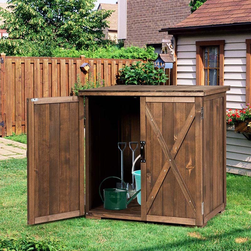 2.5 x 2 FT Outdoor Storage Cabinet with Double Doors, Wood Garden Shed, Outside Tool Shed
