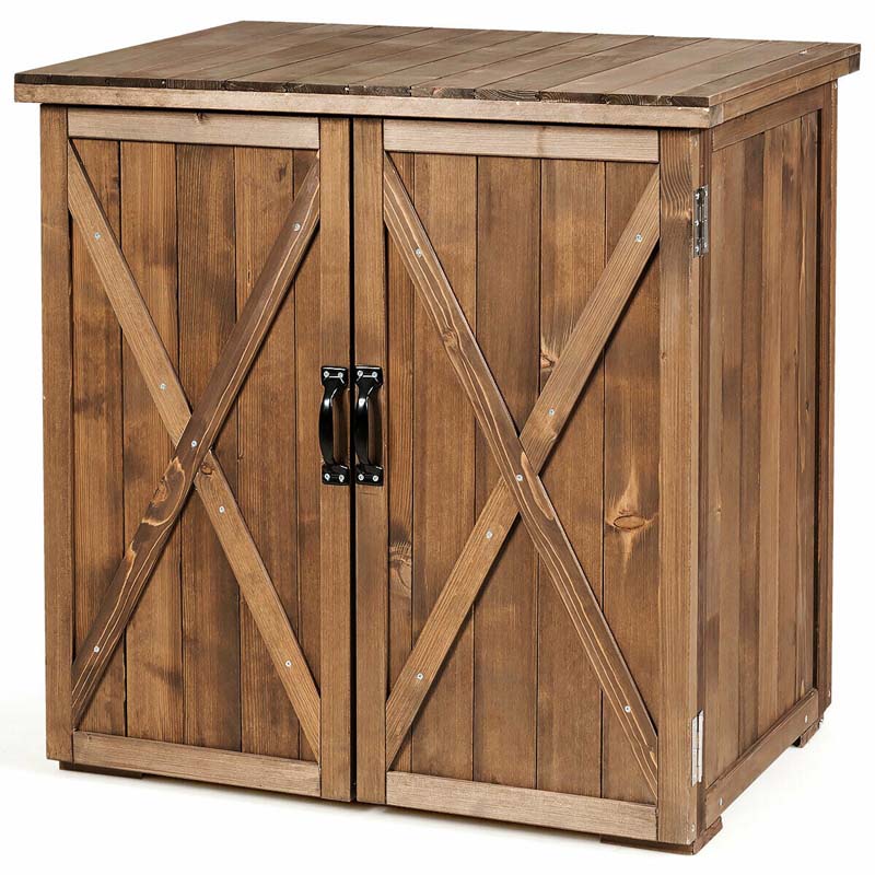2.5 x 2 FT Outdoor Storage Cabinet with Double Doors, Wood Garden Shed, Outside Tool Shed
