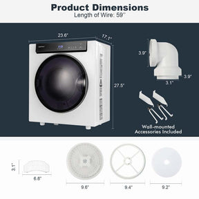 8.8 lbs Portable Clothes Dryer with Touch Panel, 1400W Front Load Tumble Laundry Dryer for Apartment Dorm