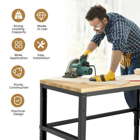 48" Adjustable Workbench Oak Wood Work Table 1760 LBS Heavy-Duty Workstation for Garage Workshop