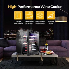 20" 21-Bottle Wine Cooler Refrigerator Countertop Wine Cellar with Beech Shelves & Anti-UV Glass Door