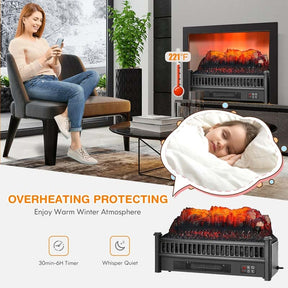 23" Freestanding Electric Fireplace Log Heater, 1400W Electric Stove Insert with Realistic Flame & Remote Control