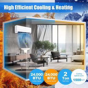 24000 BTU Ductless Mini Split Air Conditioner 208-230V 18.5 SEER2 Wall-Mounted Inverter AC Unit with Heat Pump
