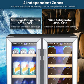 24" Large Dual Zone Wine Beverage Cooler Refrigerator Built-In & Freestanding Beer Fridge Wine Cellar