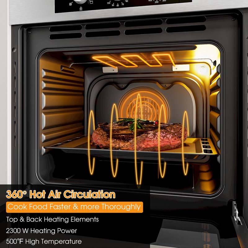 24" Single Wall Oven 2.47 Cu. Ft. 2300W Electric Built-in Oven with 5 Cooking Modes, Mechanical Knobs