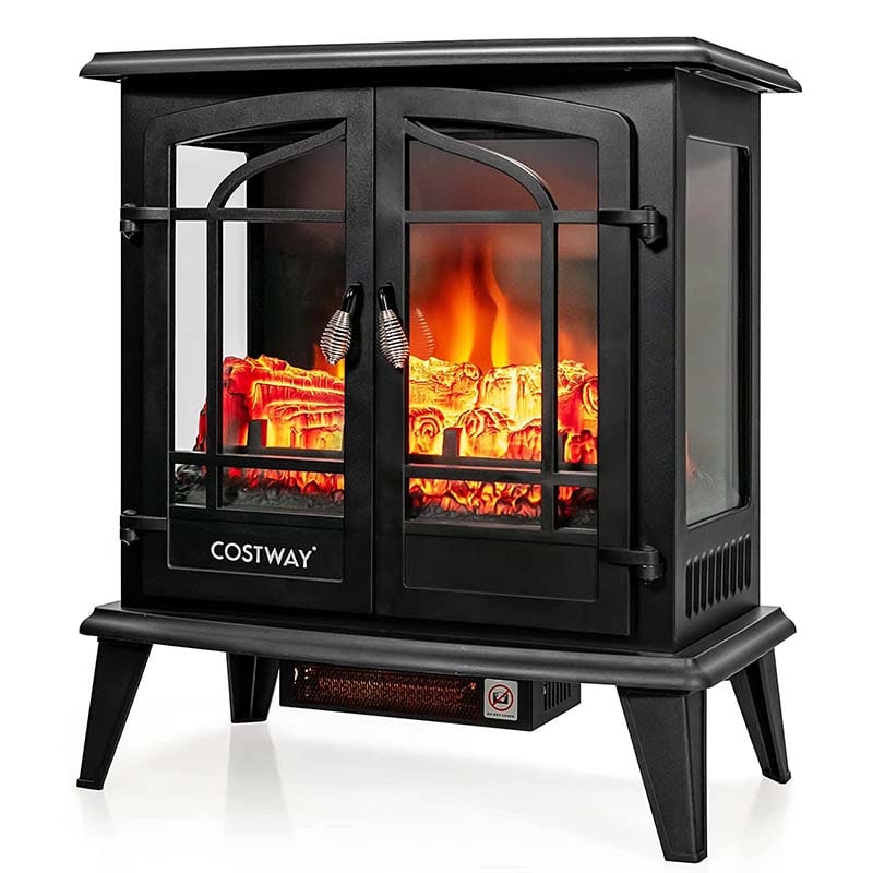 25" Electric Fireplace Stove, 1400W Freestanding Fireplace Heater, Electric Stove Heater with Realistic Flame Effect