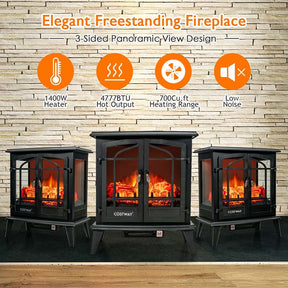 25" Electric Fireplace Stove, 1400W Freestanding Fireplace Heater, Electric Stove Heater with Realistic Flame Effect