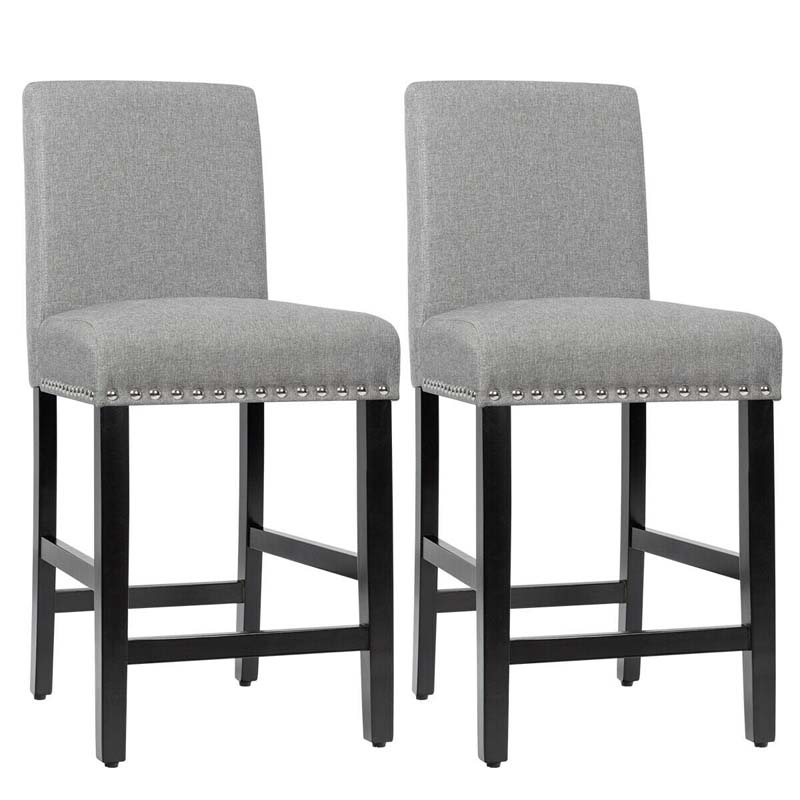 2-Pack 25" Linen Fabric Bar Stools Counter Height Dining Chairs for Kitchen Island Pub Bistro
