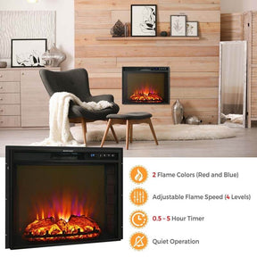 26" 1500W Electric Fireplace Insert, Recessed Electric Fireplace Heater with Adjustable Flame Effect