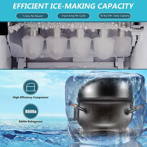 26LBS/24H Portable Ice Maker Countertop Ice Making Machine with Ice Scoop & Removable Basket