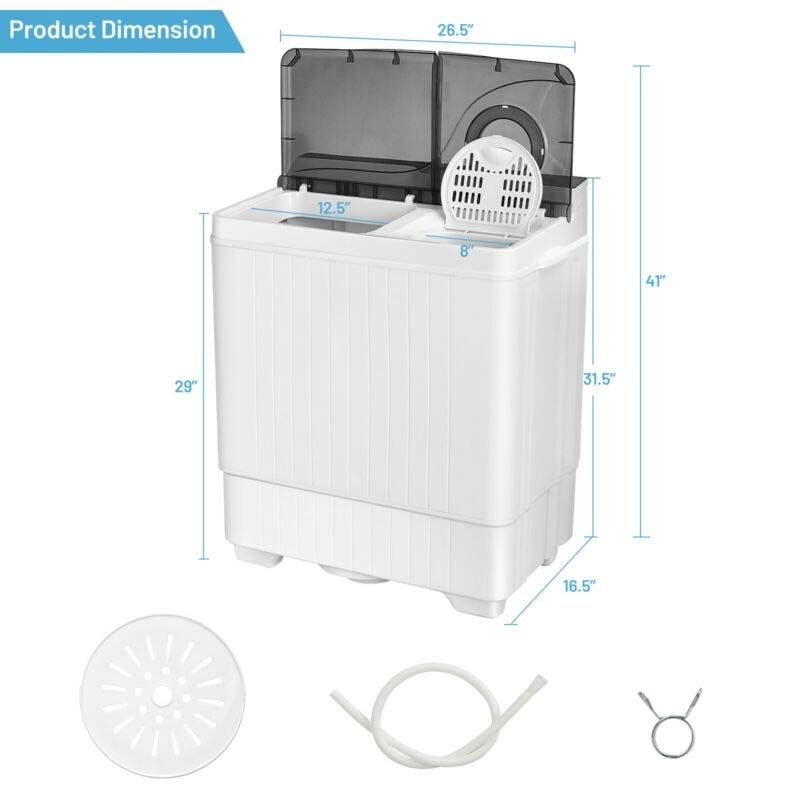 26 LBS Portable Washing Machine with Drain Pump, 2-in-1 Twin Tub Top Load Washer Dryer Combo for RV Apartment