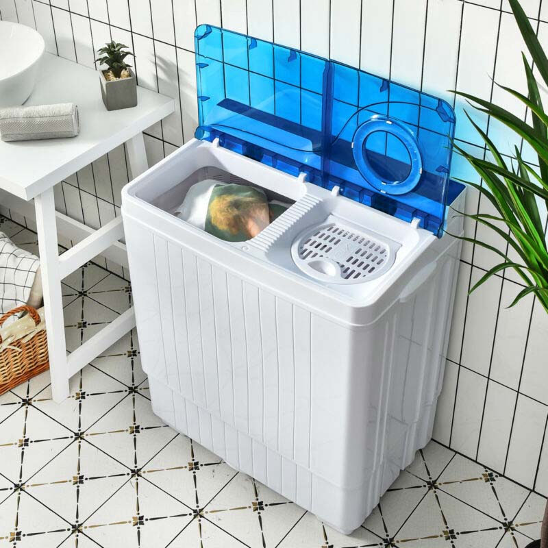 26 LBS Portable Washing Machine with Drain Pump, 2-in-1 Twin Tub Top Load Washer Dryer Combo for RV Apartment