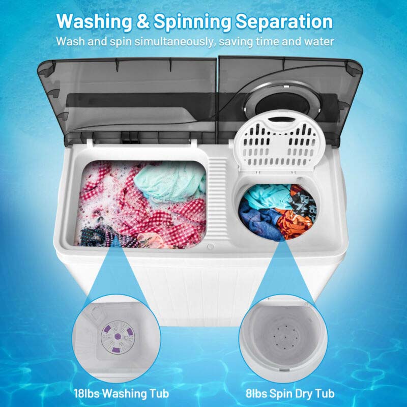 26 LBS Portable Washing Machine with Drain Pump, 2-in-1 Twin Tub Top Load Washer Dryer Combo for RV Apartment