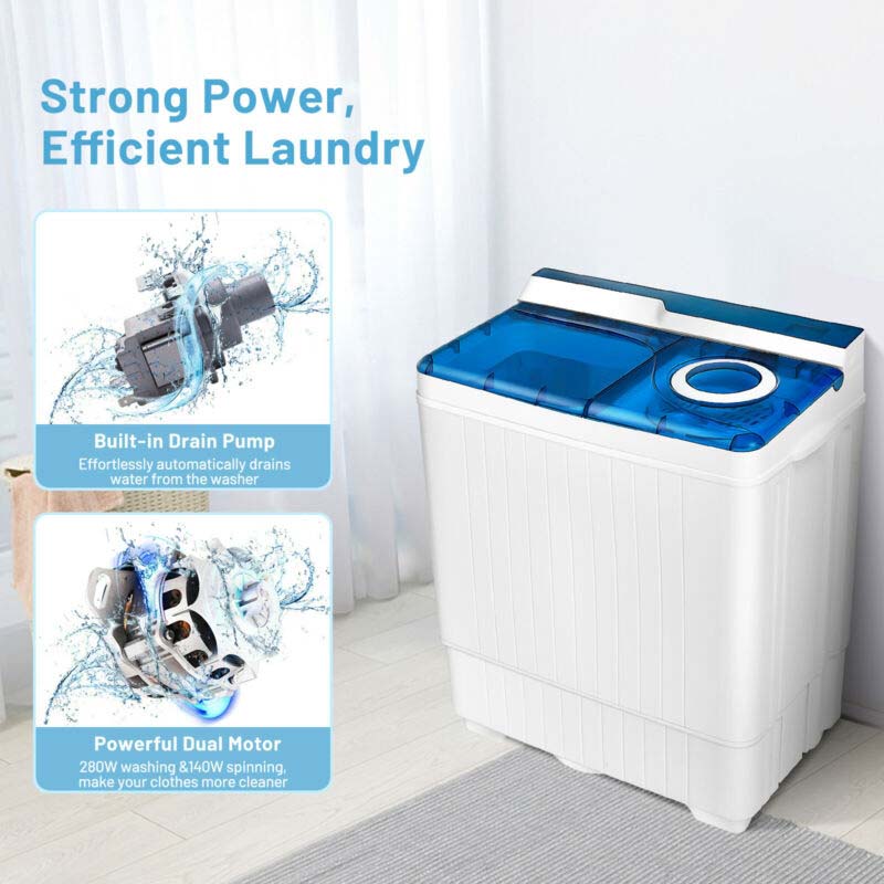 26 LBS Portable Washing Machine with Drain Pump, 2-in-1 Twin Tub Top Load Washer Dryer Combo for RV Apartment