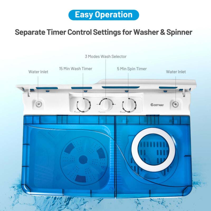 26 LBS Portable Washing Machine with Drain Pump, 2-in-1 Twin Tub Top Load Washer Dryer Combo for RV Apartment