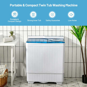 26 LBS Portable Washing Machine with Drain Pump, 2-in-1 Twin Tub Top Load Washer Dryer Combo for RV Apartment