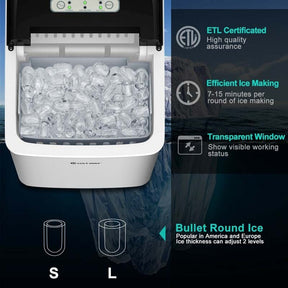 26LBS/24H Portable Ice Maker Countertop, Auto-Clean Stainless Steel Ice Machine