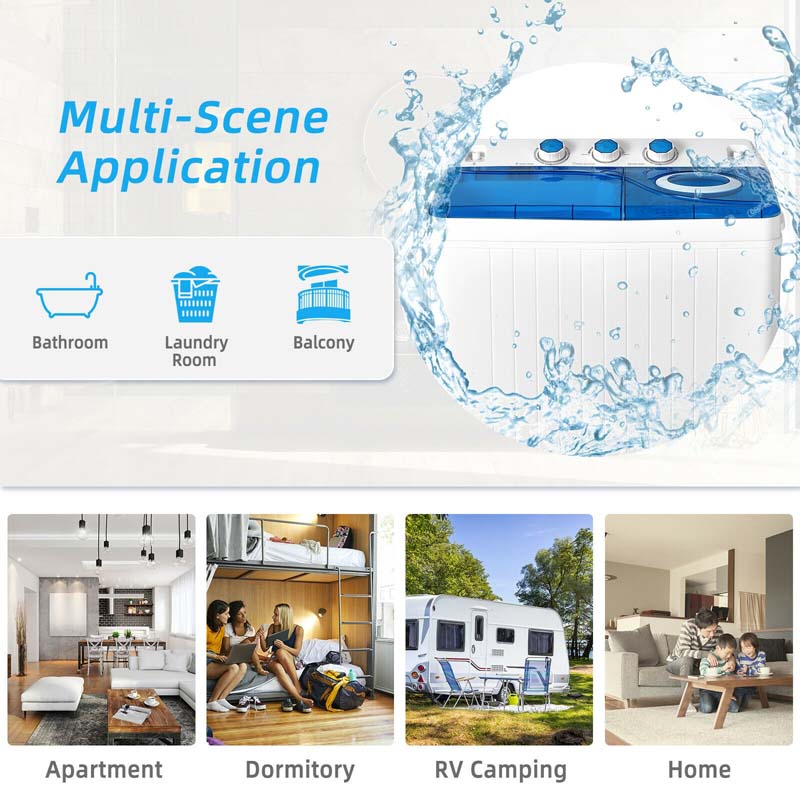 26 LBS 2-in-1 Portable Washing Machine with Drain Pump, Twin Tub Top Load Washer Dryer Combo for RV Dorm