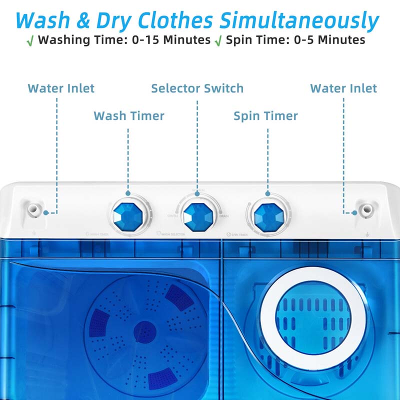 26 LBS 2-in-1 Portable Washing Machine with Drain Pump, Twin Tub Top Load Washer Dryer Combo for RV Dorm