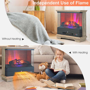 27" Freestanding Fireplace, 1400W Electric Fireplace Heater with 3-Level Vivid Flame & Thermostat Control