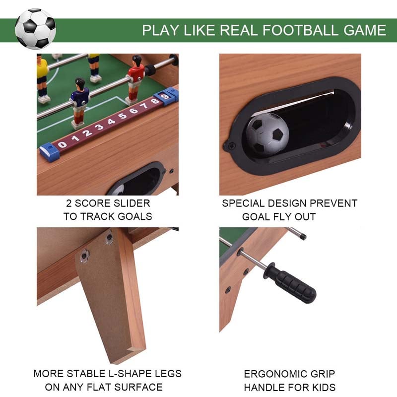 27" Wooden Foosball Table, Indoor Soccer Game Table Top with Footballs, Portable Table Soccer Set for Game Room