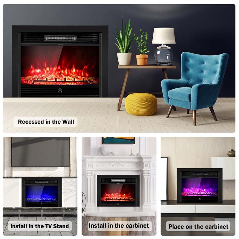 28.5" 1500W Recessed Electric Fireplace Insert with Flame Effects, Wall Mounted Electric Fireplace Heater