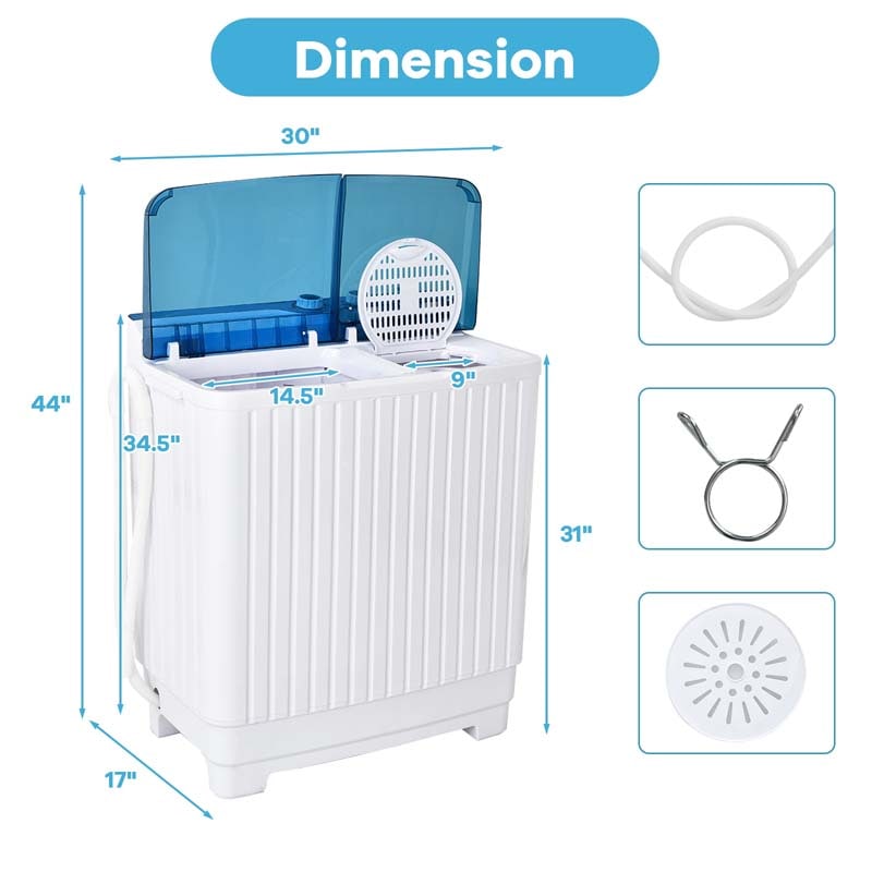 28.5 LBS Portable Washing Machine Built-in Drain Pump, 2-in-1 Twin Tub Top Load Washer Dryer Combo for RV Dorm