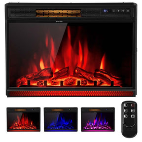 28" Electric Fireplace Heater with Flame Effect, Wall Mounted & Freestanding Electric Fireplace Insert