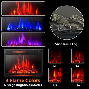 28" Electric Fireplace Heater with Flame Effect, Wall Mounted & Freestanding Electric Fireplace Insert